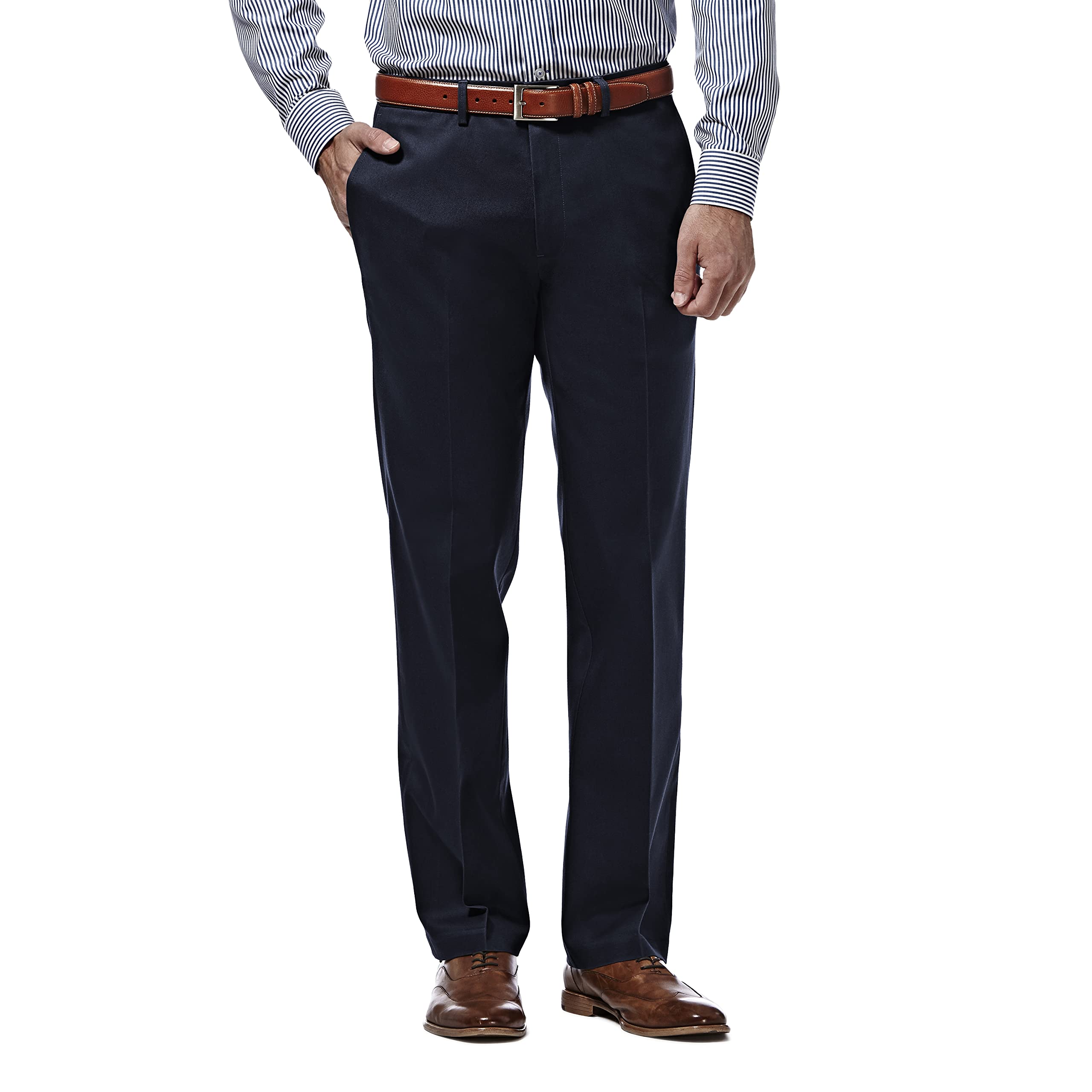Haggar Men's Premium No Iron Khaki Straight Fit & Slim Fit Flat Front Casual Pant, Dark Navy, 40W x 32L