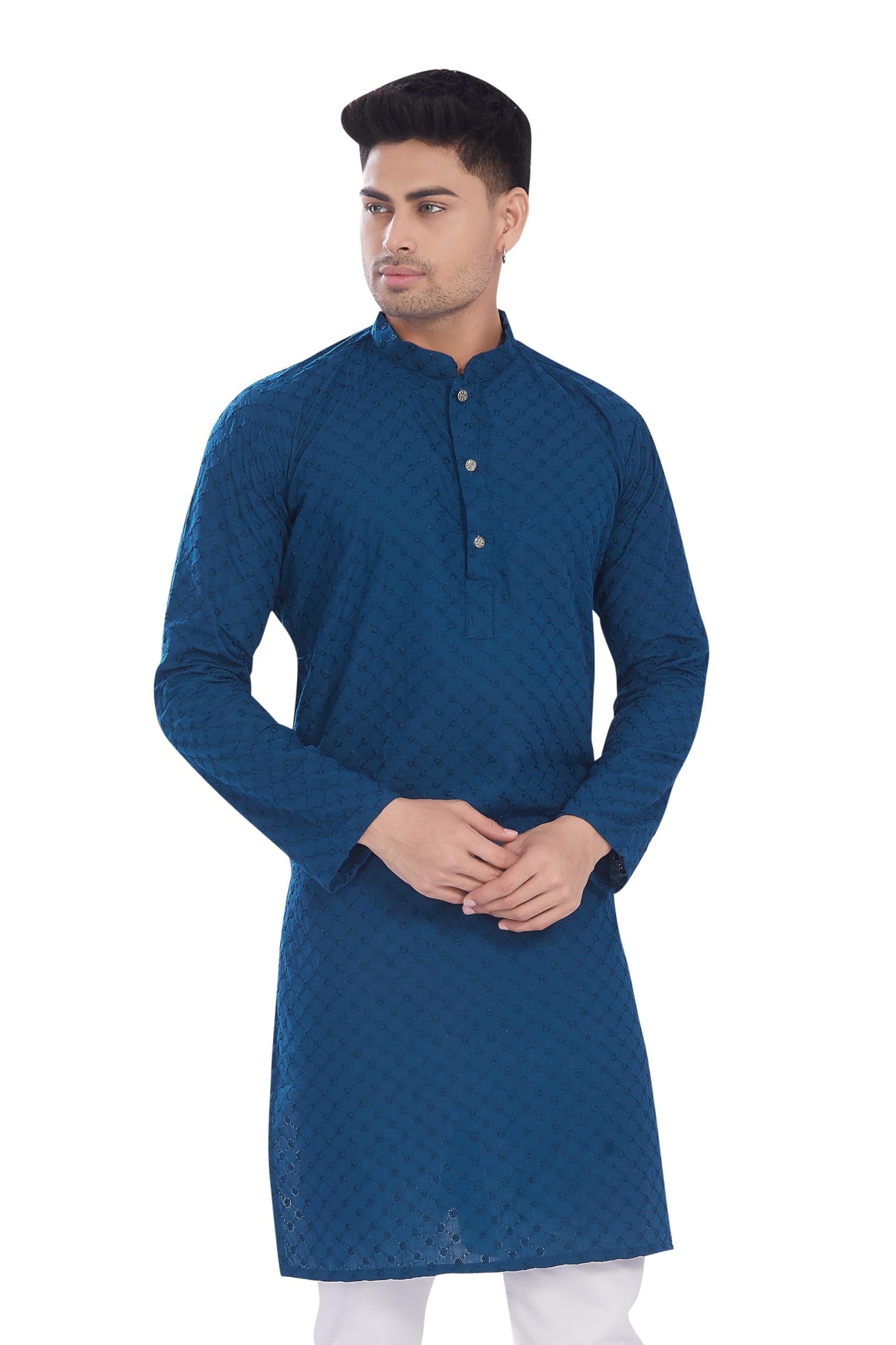 Divisive MenS Thread Embroidered Cotton Only Slim Fit Kurta (Dkrt637_Xxxl_Turquoise)