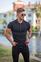 Muscle Polo Shirts for Men Slim Fit Short Sleeve Golf Shirts Men Dry Fit Shirts Casual Stylish Clothes Black