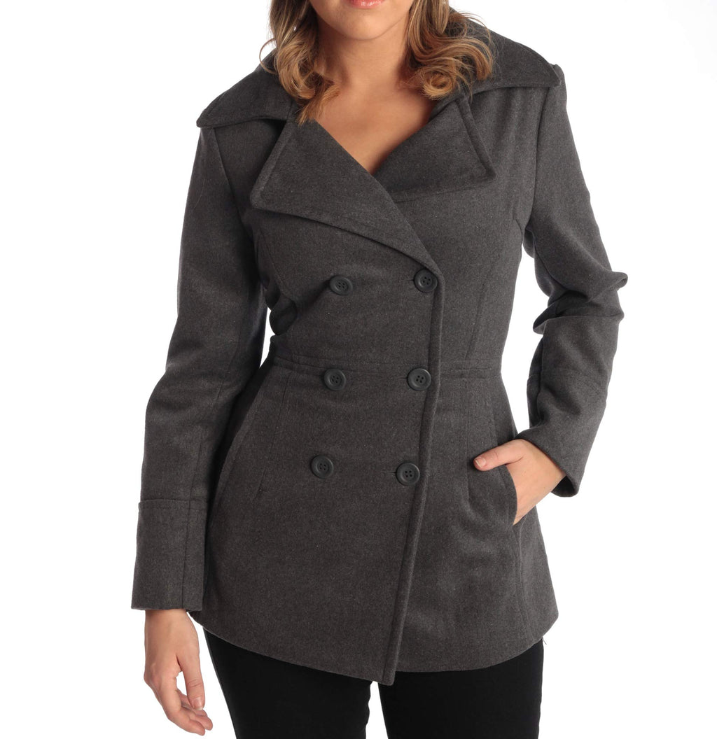 Alpine Swiss Emma Women's Wool Peacoat - Double-Breasted 3/4 Length Overcoat, Stylish & Warm Blazer for Fall & Winter Gray XL