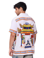 The Souled Store Samurai Men and Boys Short Sleeves Collared Neck Button Front White Graphic Printed Rayon Holiday Shirts