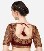 Vihu Fashion Womens Multicolor Heavy Hand Morpankh Sleeves Embroidery Thread Stone Work Phantom Silk Readymade Blouse for Saree