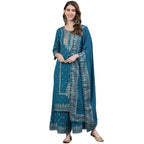 Ishin WomenS Cotton Embroidered A-Line Kurta Suit Set With Dupatta & Sharara Xykplpmmp-3017D_Xxl_Teal