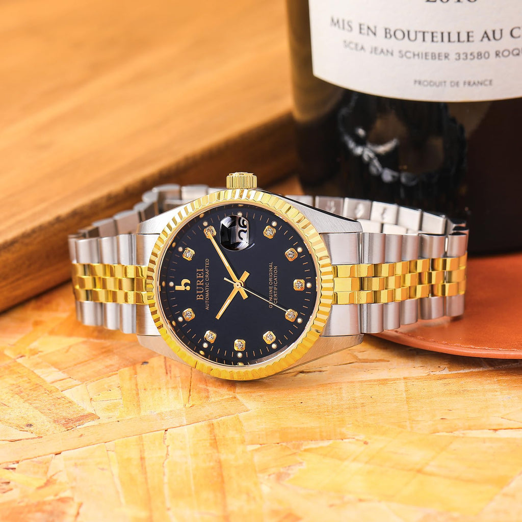 BUREI Men's Luxury Automatic Watch Two Tones Stainless Steel Dress Wrist Watches Self-Winding