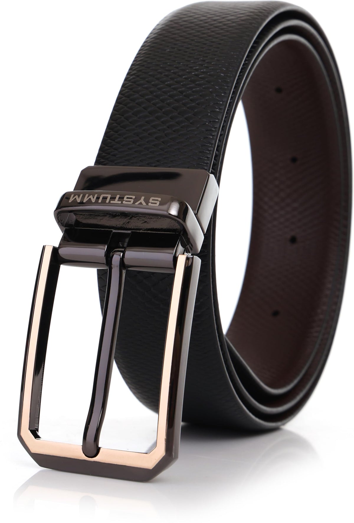 Systumm Men Formal Black Genuine Leather Belt 38