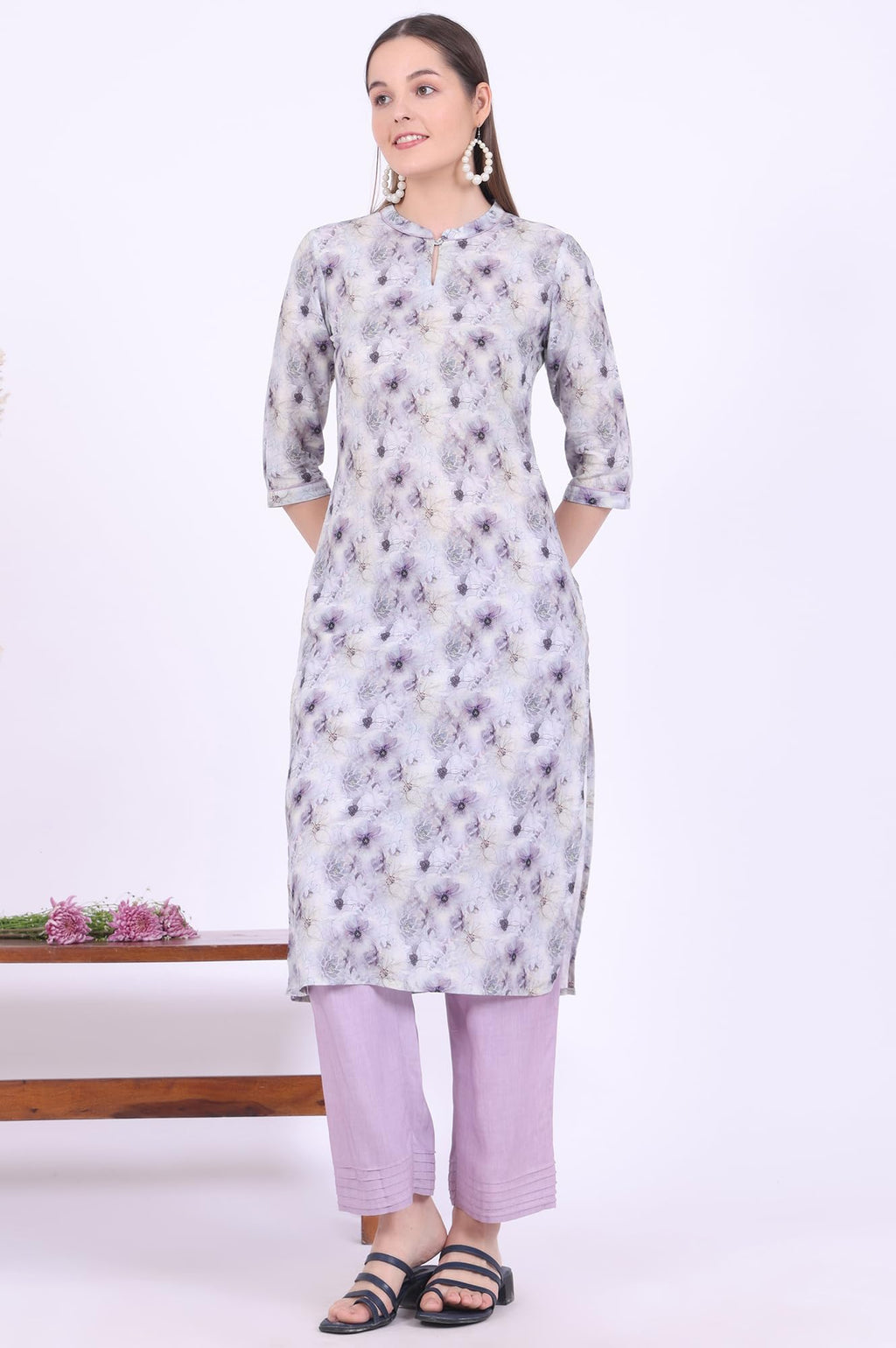 Aurelia Women'S Printed Pure Cotton Straight Kurta With Palazzo & Dupatta Set