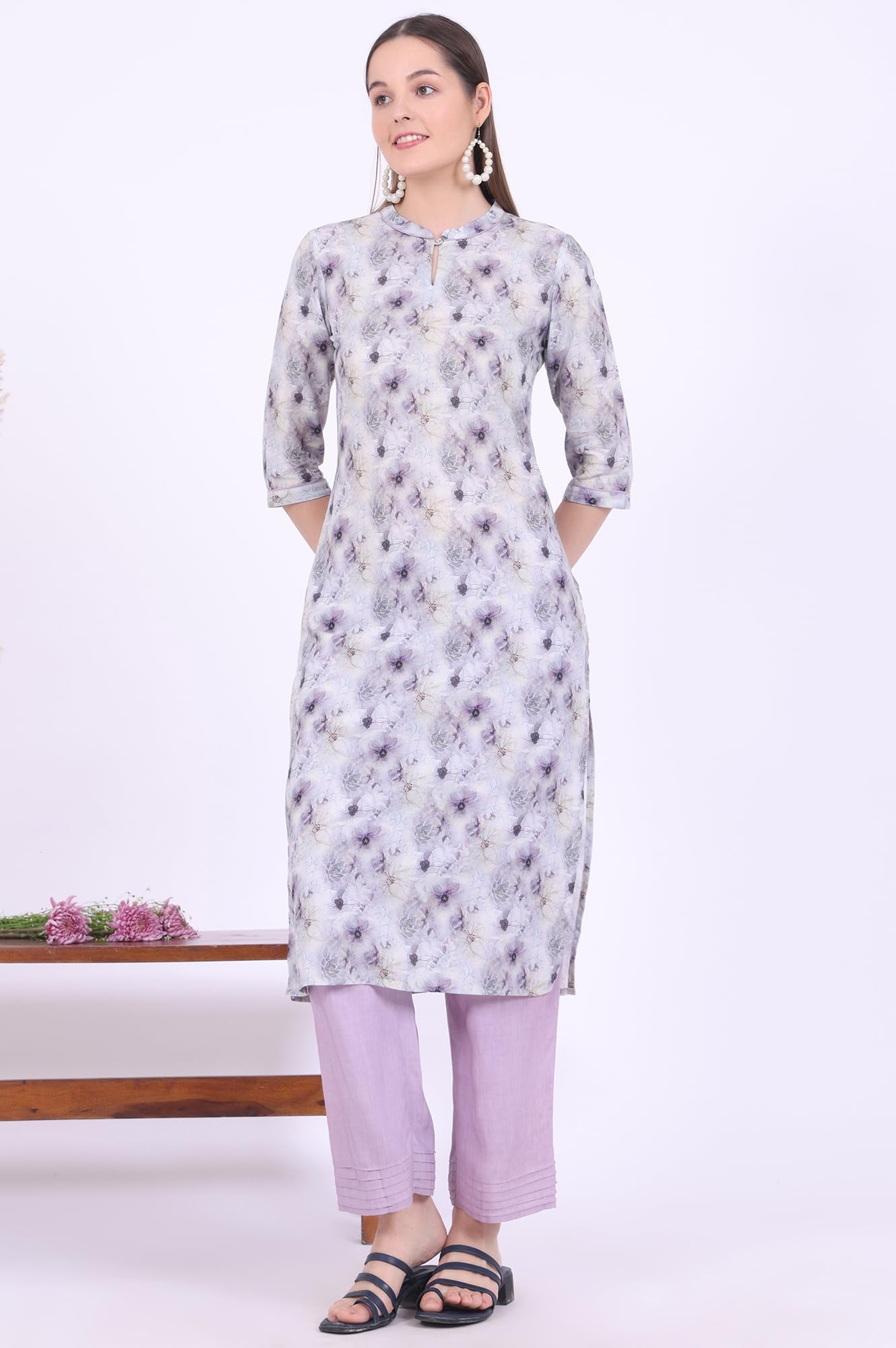 Aurelia Women'S Printed Pure Cotton Straight Kurta With Palazzo & Dupatta Set