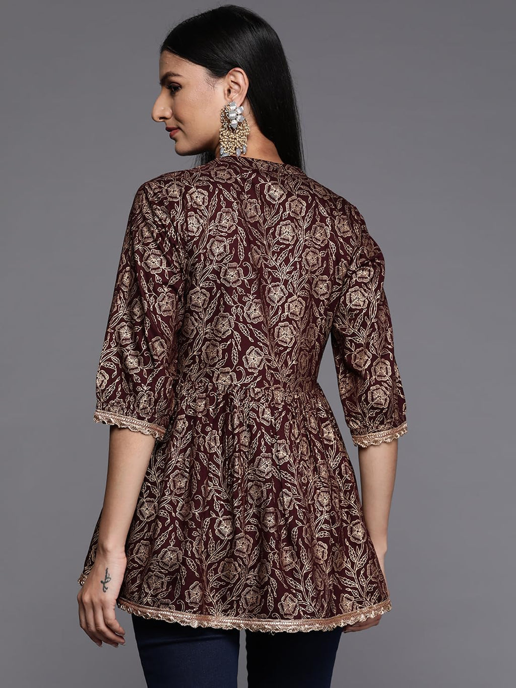 Libas Purple Printed Rayon A-Line Kurti