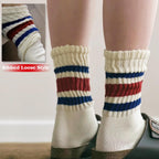 Fszsaa 3Pairs Fun Novelty Socks For Women Striped Retro Crew Socks Sporty Calf Socks Casual Cotton Socks Women