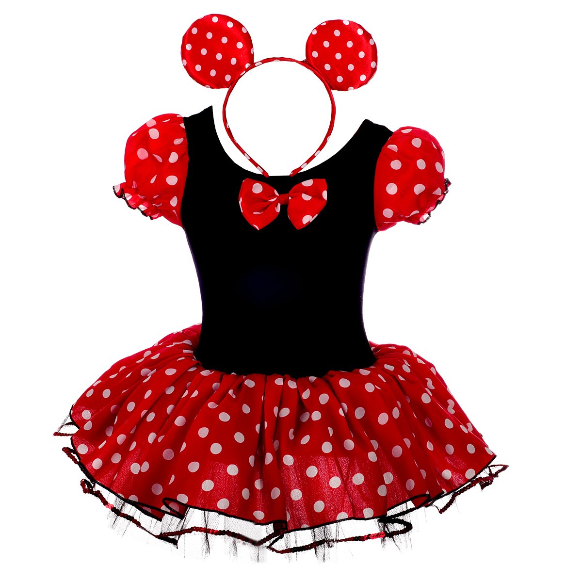 Dressy Daisy Girls' Polka Dots Halloween Christmas Fancy Dress Dance Costume with Headband Size 6-7 Red & Black