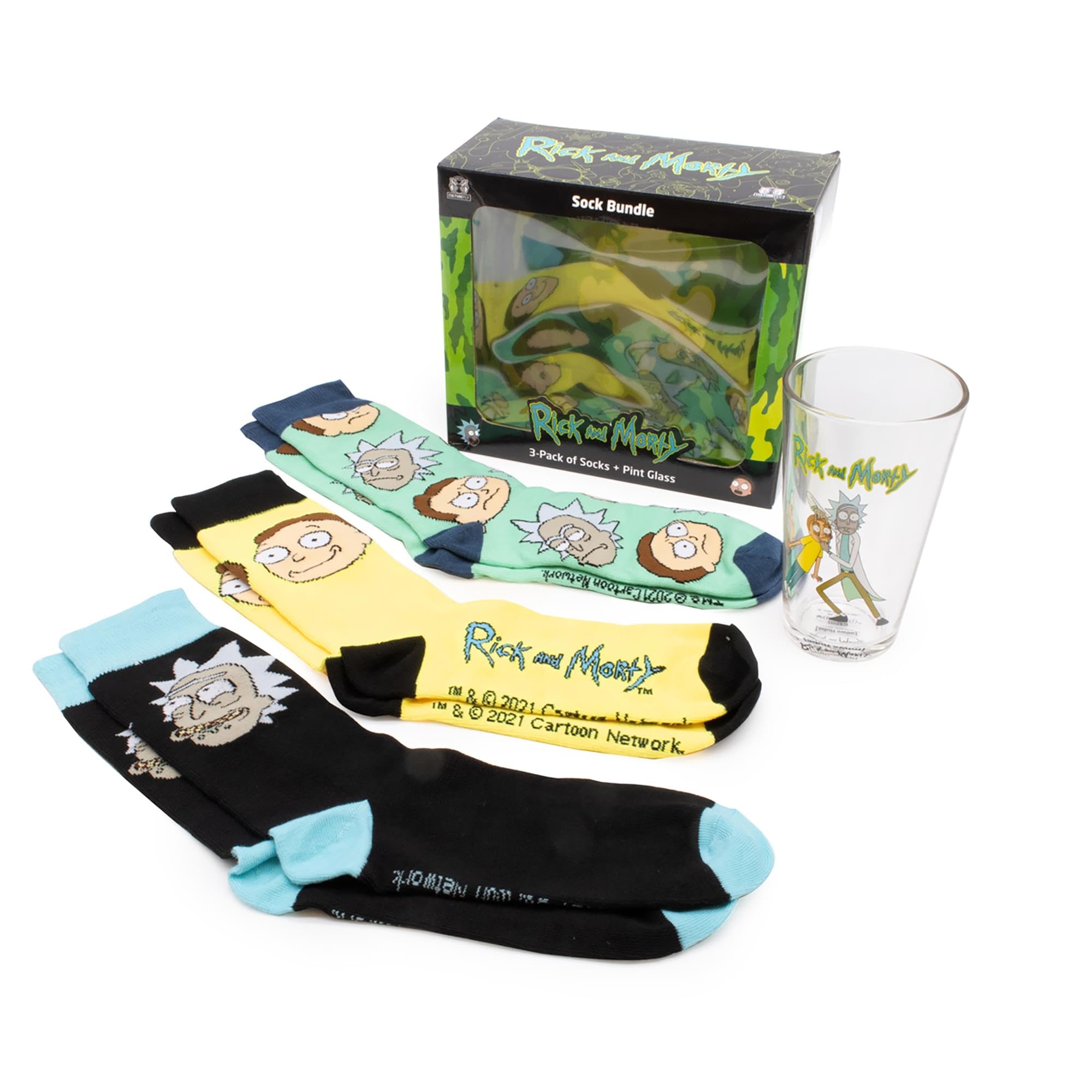 Rick and Morty Pint glass and Sock Bundle