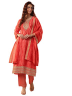 Libas Orange Embellishments Chinon Straight-fit Kurta set for Women (51399XL)
