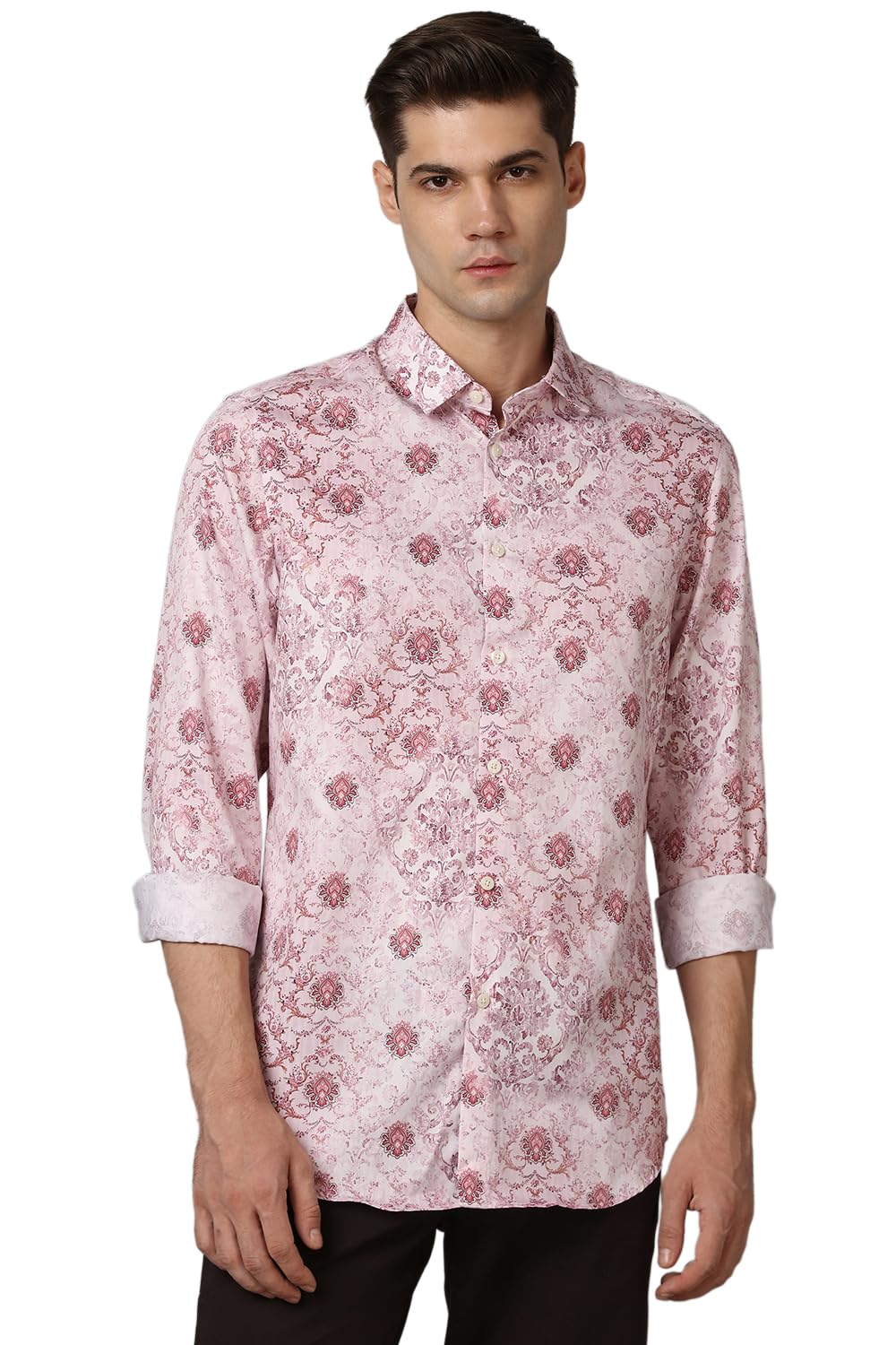 Louis Philippe Men Pink Classic Fit Print Full Sleeves Casual Shirt