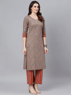 Idalia Cotton Jaal Printed Kurta Set With Dupatta - Best Kurta Set With Dupatta, Straight Calf Length Kurta