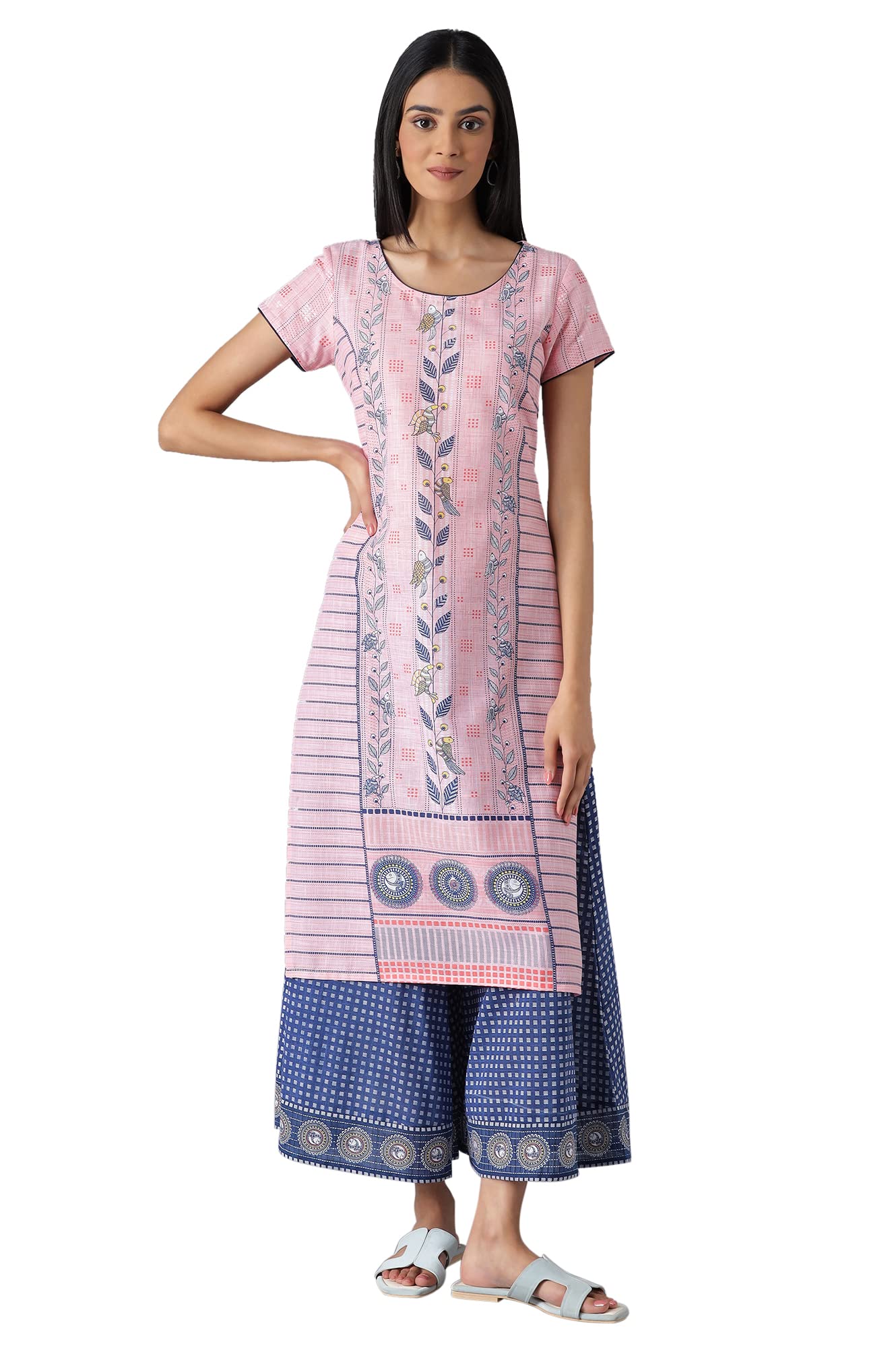 Aurelia Womens Cotton Kurta & Culotte (23FEAS14260SS-503639_Blue