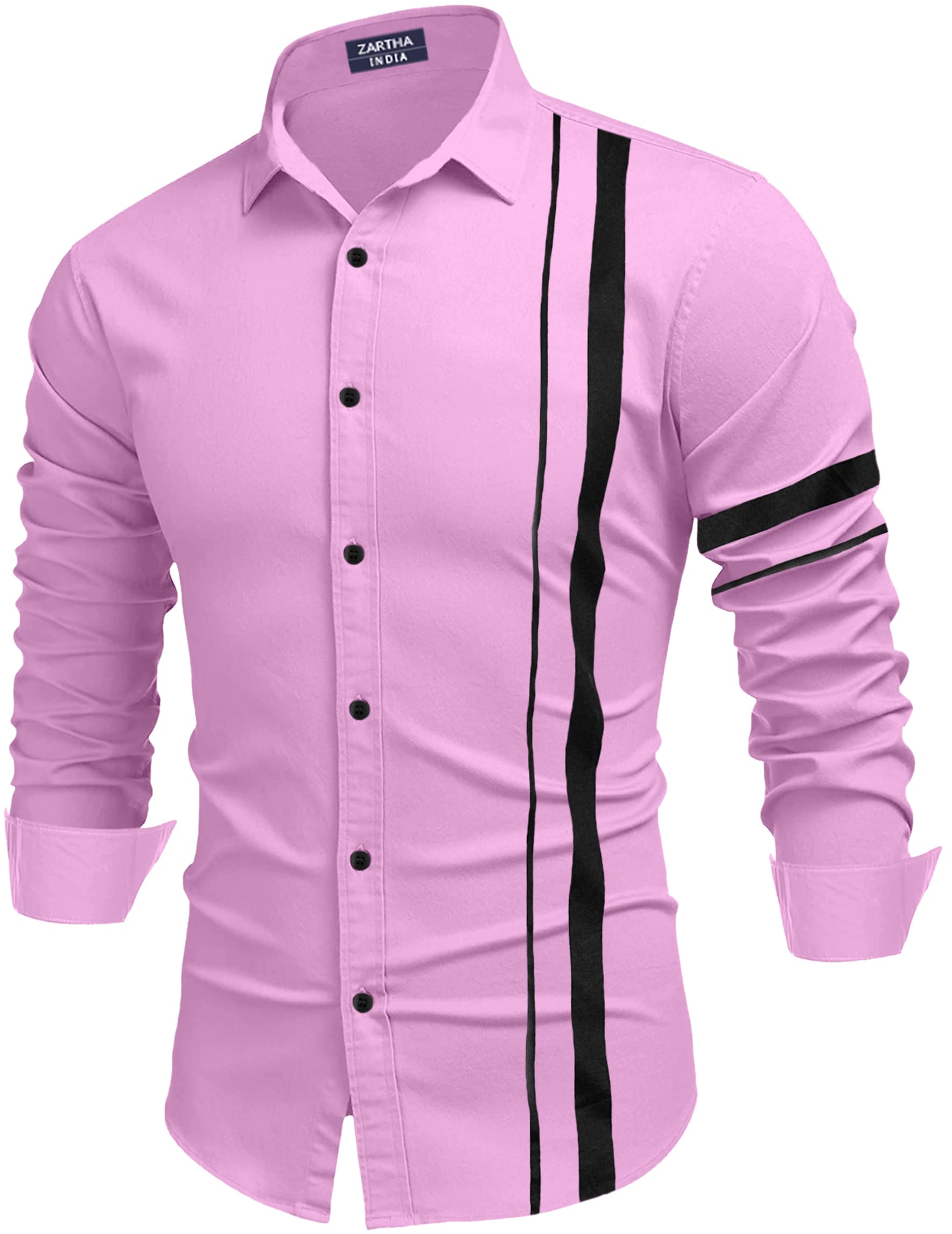 Zartha MenS Regular Fit Striped Pattern Cotton Blend Shirt With Spread Collar Long Sleeve And Standard Length | Shirt For Man L
