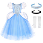 TYHTYM Cinderella Costumes Girl Dress Up Puffy Sleeves Pageant Party Halloween Fancy Ball Gown (8-9T, Blue)