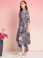 ANNI DESIGNER Womens Rayon Blend Straight Printed Kurta with Pant (Tomsk Purple_XL_Purple_X-Large)