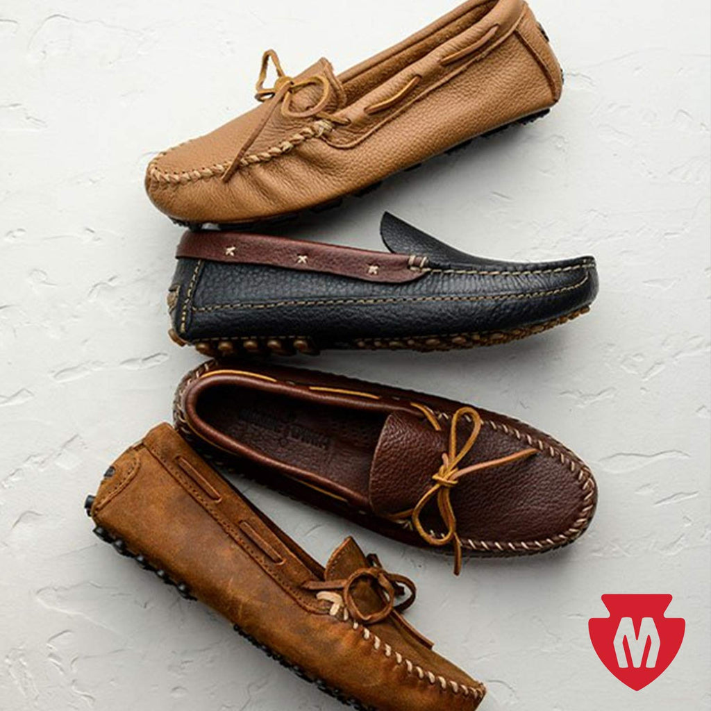 Minnetonka Men's Double Bottom Cowhide Moc, Chestnut Lariat, 10 M US