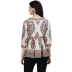 Ishin WomenS Off White Embellished A-Line Top