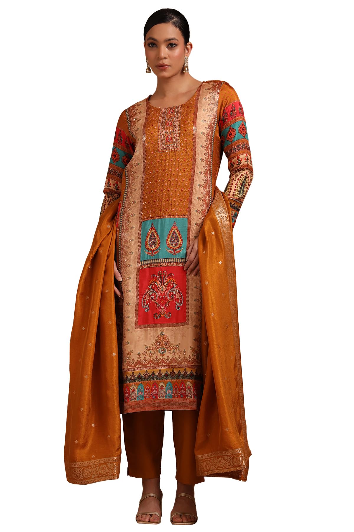 Soch Women Viscose Ethnic Motif Suit Set with Beads and Stones