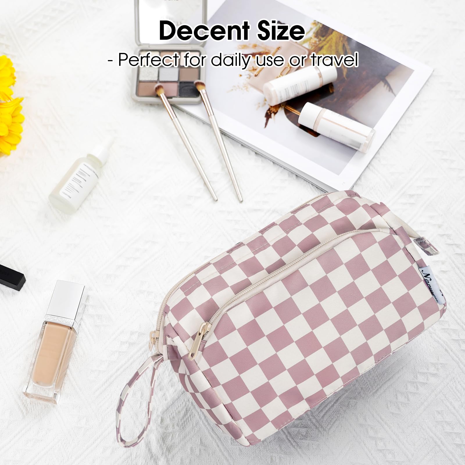 Narwey Large Women Makeup Bag Wide-open Make up Bag Travel Cosmetic Organizer Toiletry Bag for Cosmetics Toiletries Accessories