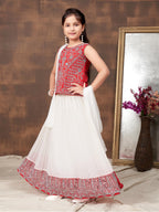 Aarika Girls Ethnic Wear Red Colour Zari Thread Mirror Embroidery Silk Lehenga Choli Set (5-11 Years)