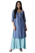 Aurelia Blue Foil Print Kurta-Palazzos Set