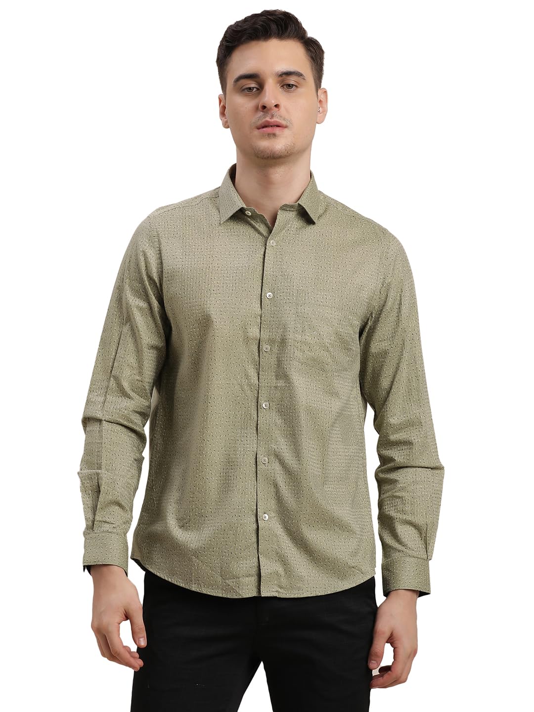 Turtle Men Cotton Tencel Slim Fit Full Sleeve Brown Formal Shirt