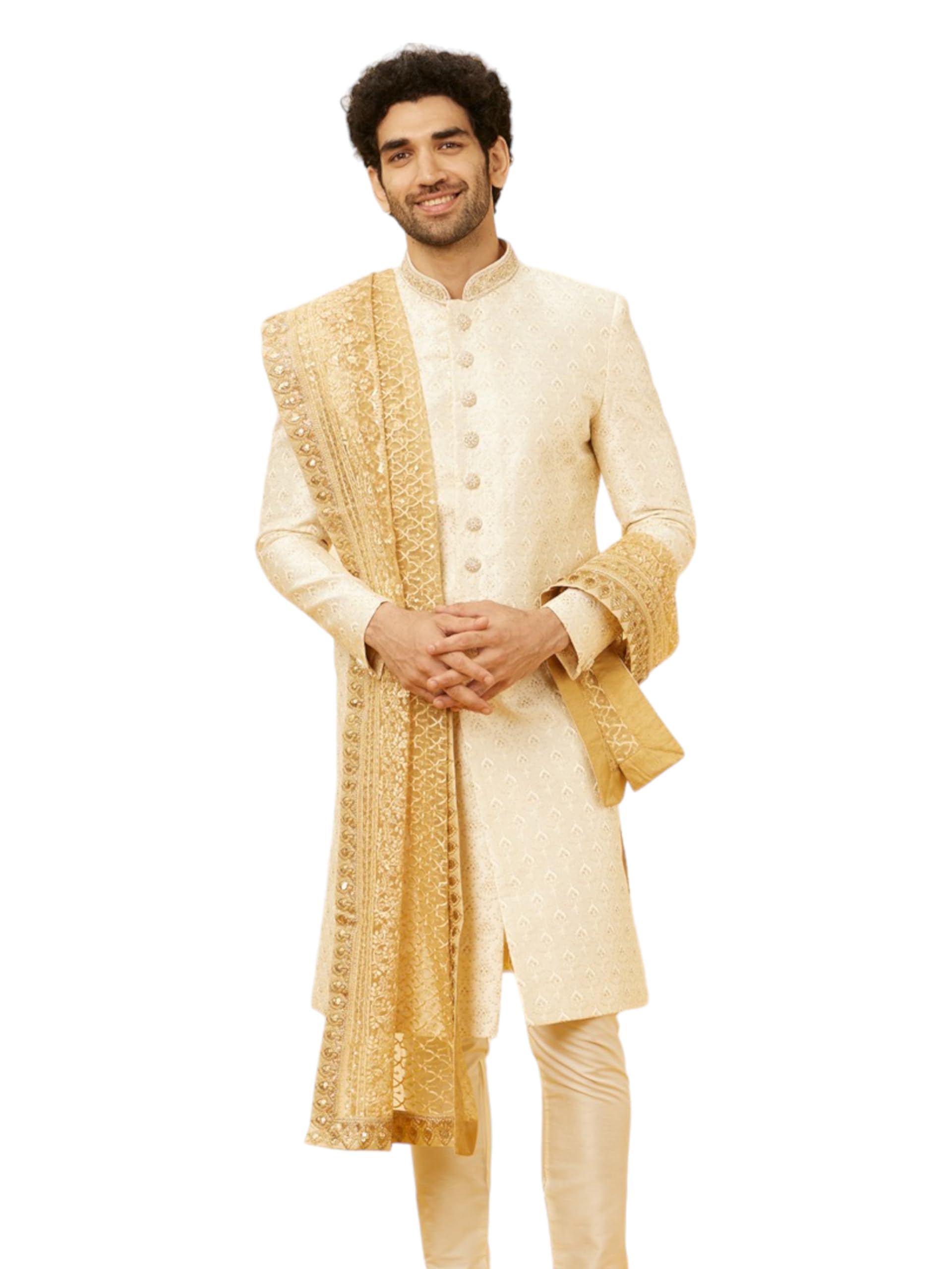 Manyavar Soft Beige Jaal Patterned Dupatta