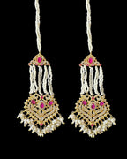 BR465 RAABYA ruby and pearl with zircon bridal choker set with earrings tika ( READY TO SHIP )