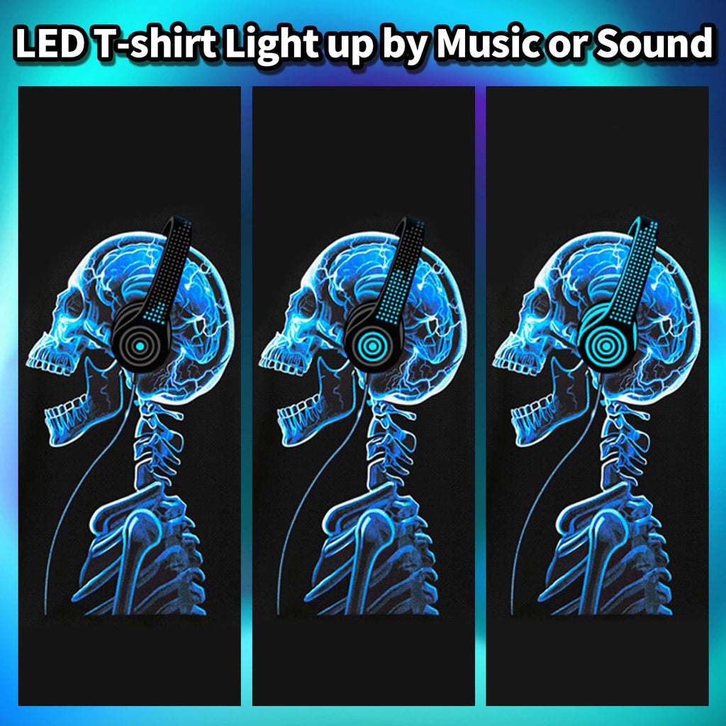 LED T Shirt Sound Activated Light Up Rave Shirts Glow in The Dark for Party Black
