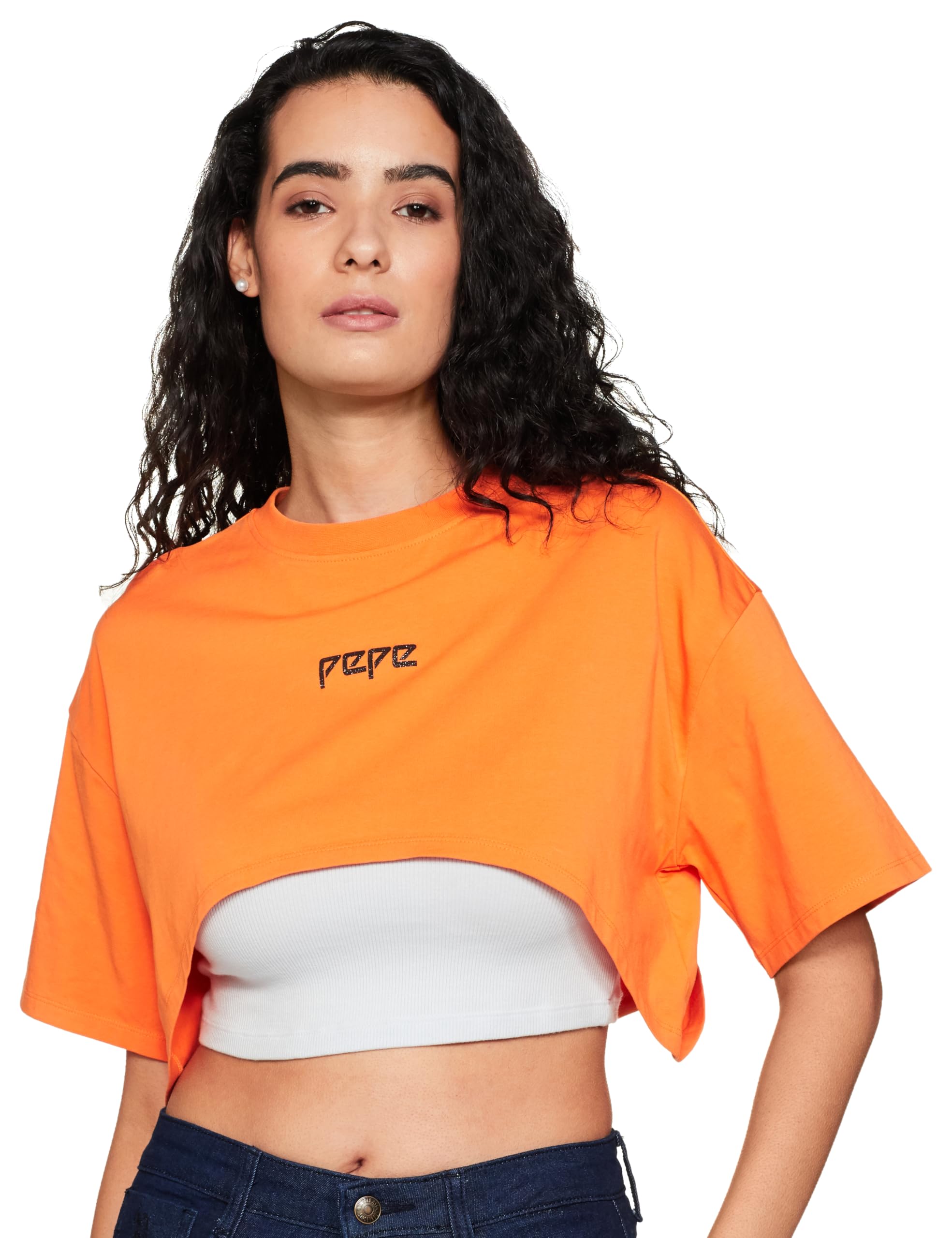 Pepe Jeans Solid Round Neck Cotton WomenS T-Shirt (Orange,Medium)