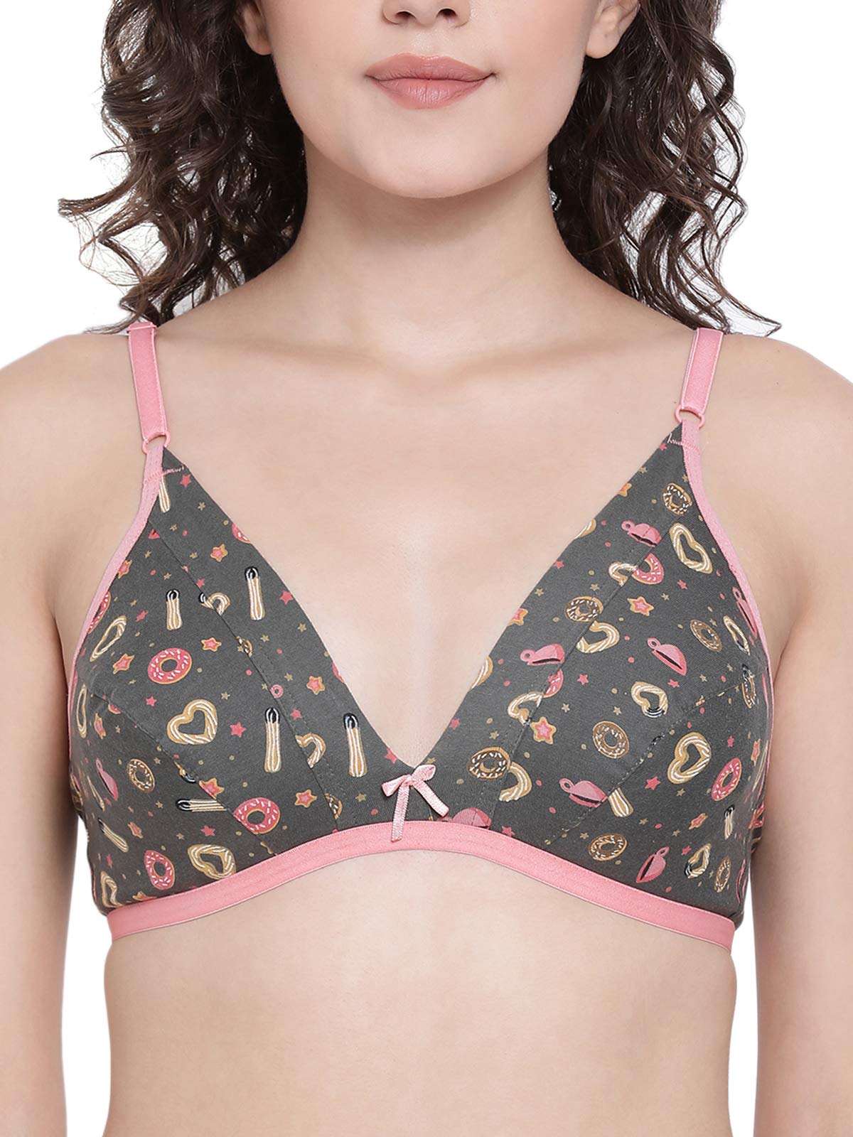 Clovia Womens Non-Padded Non-Wired Printed Plunge Bra (BR1595M05_Grey_32C)