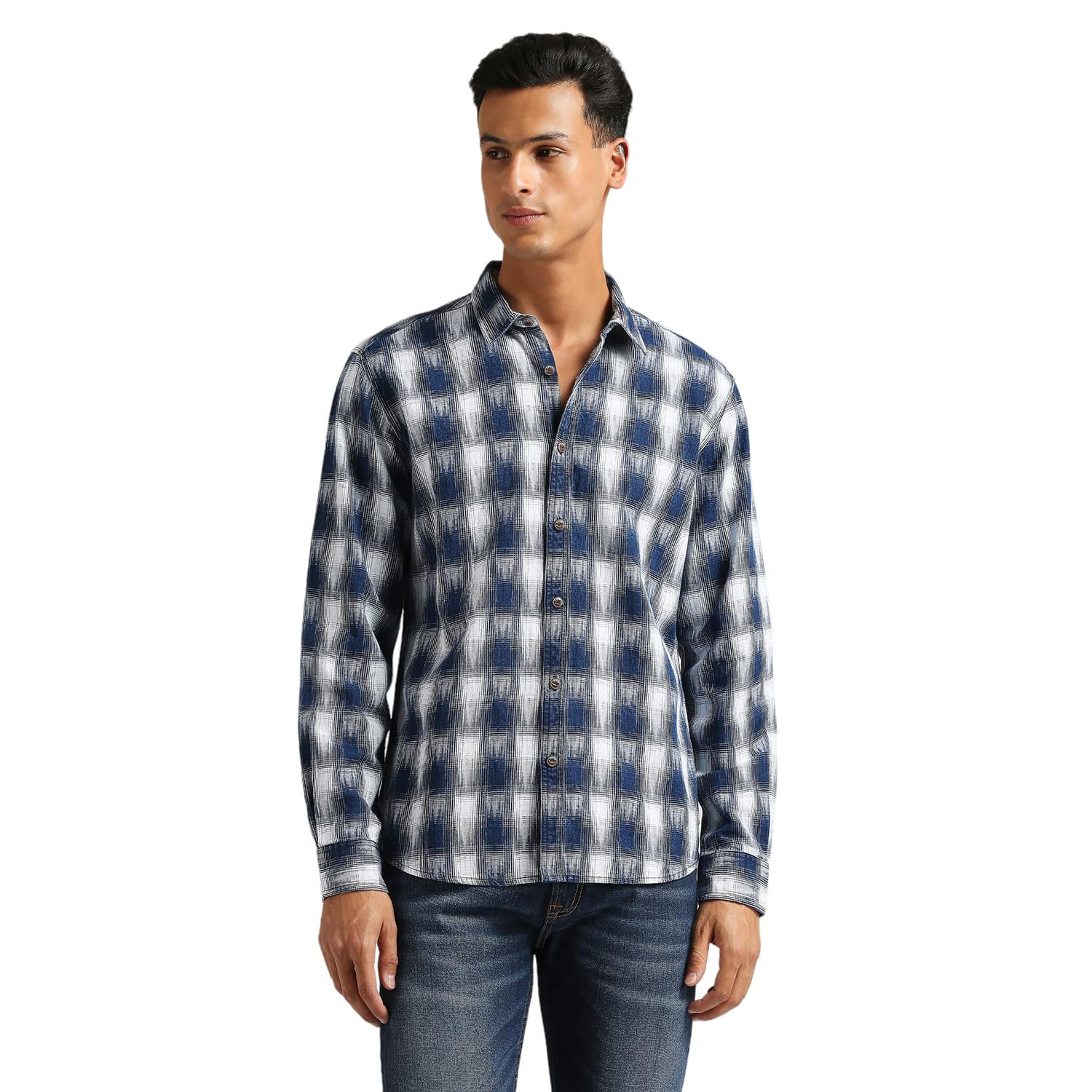 Pepe Jeans MenS Checkered Regular Fit Shirt (Pm308657_Indigo Blue