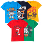 T2F Boys Cotton Printed Regular Fit T-Shirt (Pack 0f 5)
