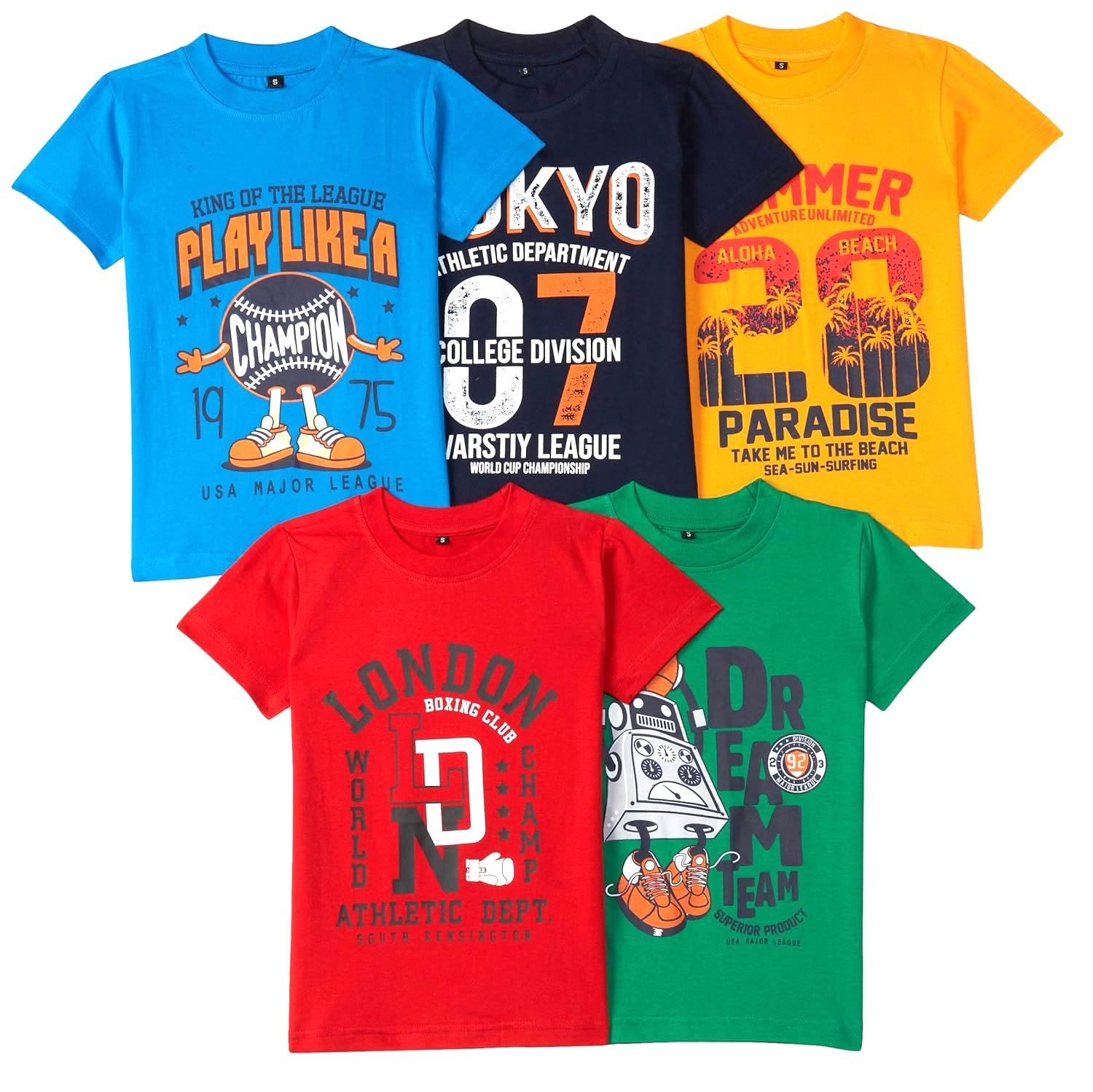 T2F Boys Cotton Printed Regular Fit T-Shirt (Pack 0f 5)