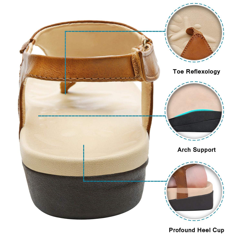 UTENAG Womens Arch Support Sandals Orthotic Adjustable Thong Flip Flops Coffee 7