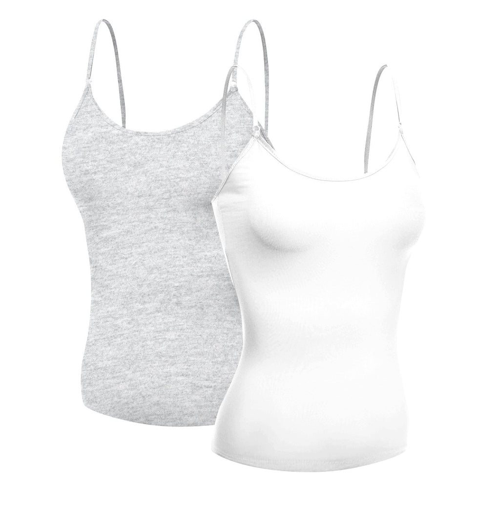 Emmalise Women's Camisole Built in Bra Wireless Fabric Support Short Cami (2Pk White, H Gray, Large)