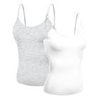 Emmalise Women's Camisole Built in Bra Wireless Fabric Support Short Cami (2Pk White, H Gray, Large)