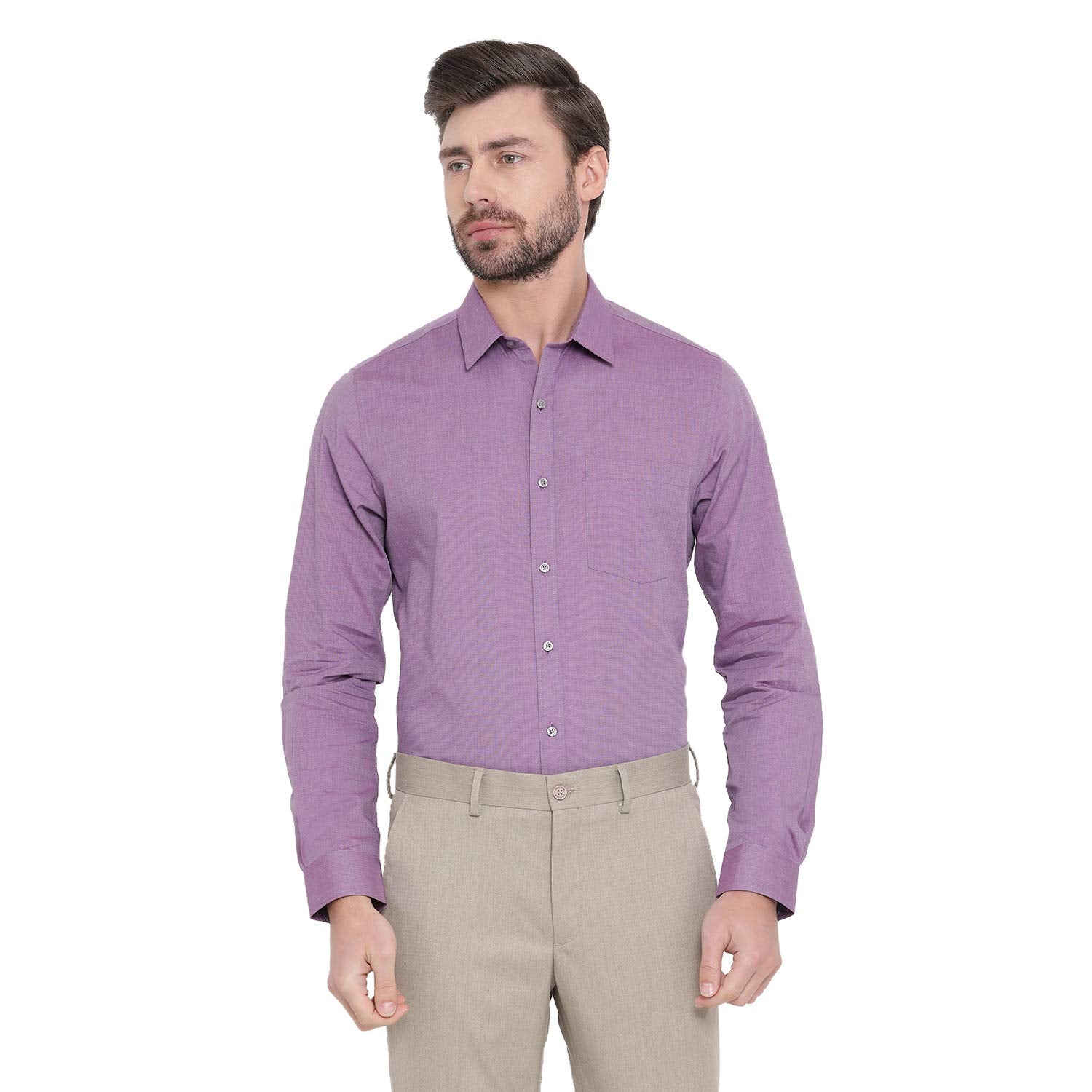 Turtle Men Cotton Slim Fit Formal Shirts Purple