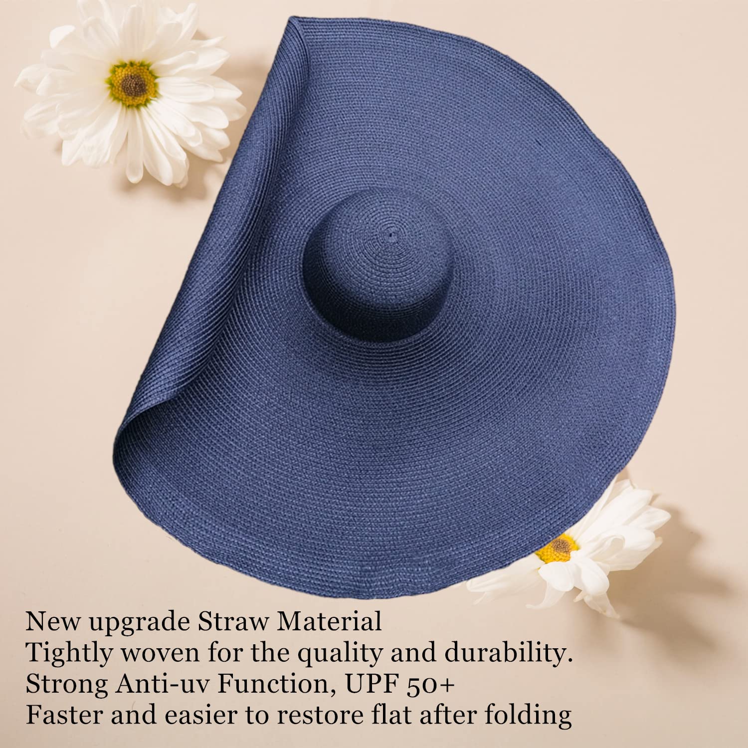 80CM Oversized Beach Straw Hats for Women Floppy, Extra Large Sun Visor Hat Wide Brim Summer Packable Huge Roll Up Big Beach Hat