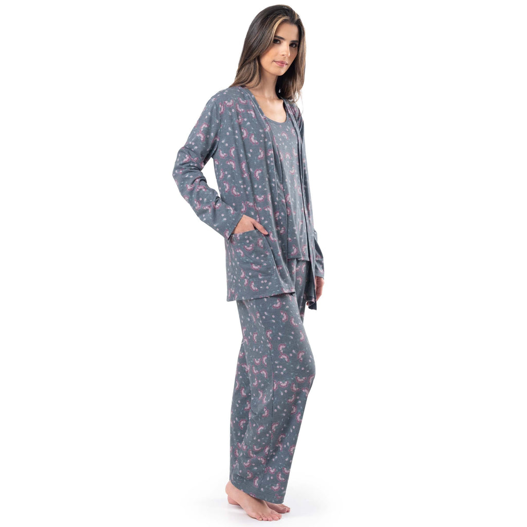 Fruit of the Loom Women's Breathable Tank Top, Pant, and Cardigan Sleep Set, Floral Print, Medium