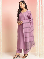 ANNI DESIGNER Womens Rayon Viscose Solid Straight Kurta with Pant & Dupatta (Raja Saab Purple-VKS09_4XL_Purple_XXXX-Large)