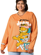 Bewakoof Official Garfield Merchandise Womens Graphic Printed Oversized Fit Full Sleeve Round Neck Cotton Jersey Plus Size T-Sh