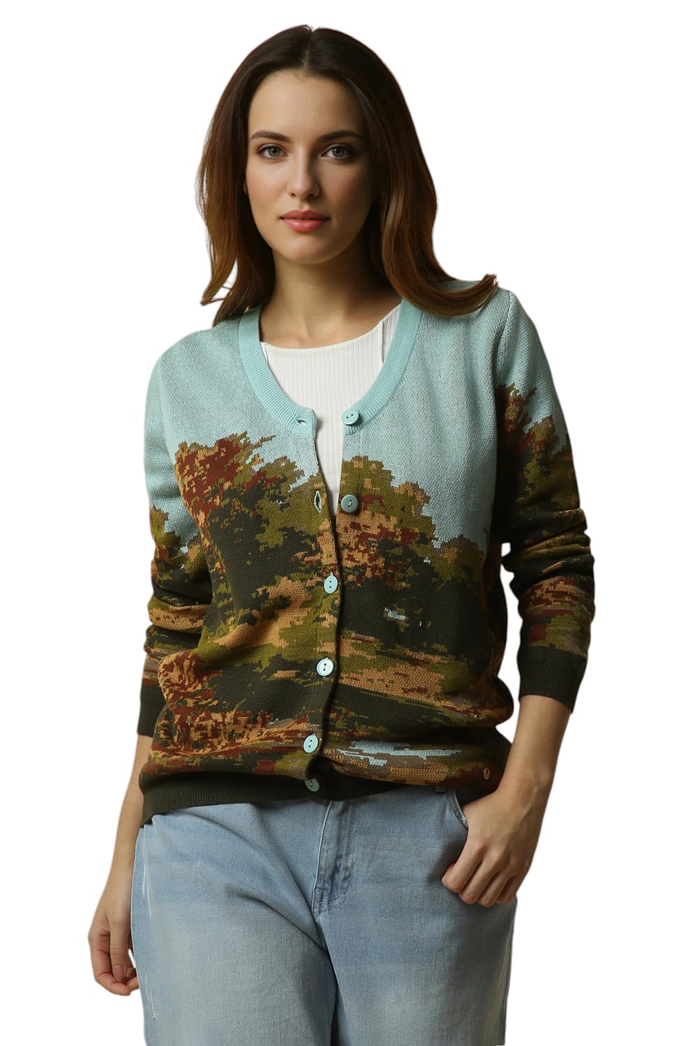 Allen Solly Women Regular Fit Printed Graphic Casual Full Sleeve Shrug