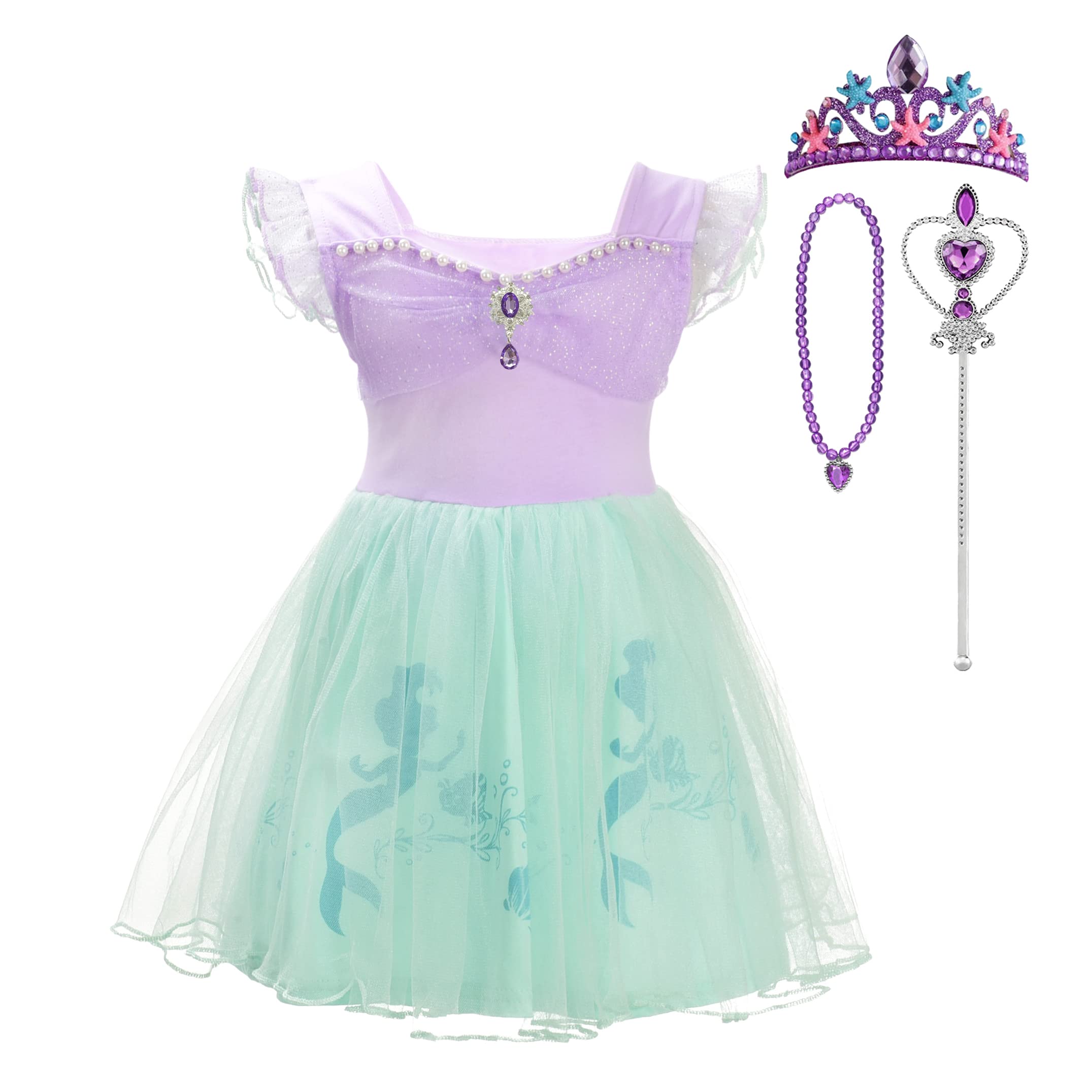 Dressy Daisy Princess Mermaid Dress Up Clothes Halloween Fancy Party Tulle Skirt Summer Outfit with Accessories for Little Girls
