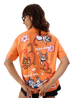 The Souled Store Official Marvel: The Marvels Flerkittens Women and Girls Short Sleeve Round Neck Orange Graphic Printed Cotton 