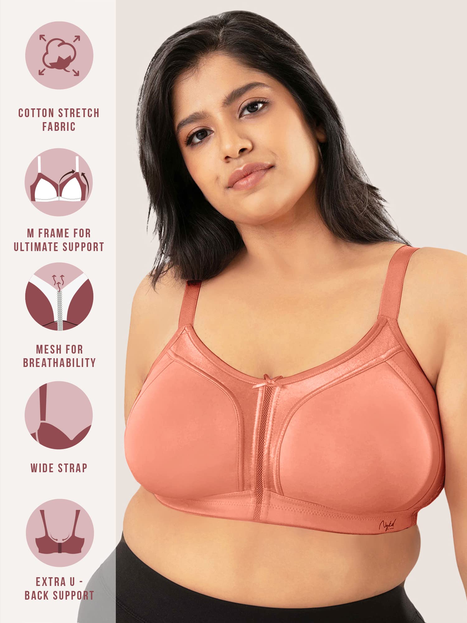 Nykd (Nyb101) Cotton Non Padded & Non Wired Everyday Bra For Women | M-Frame Structure For Bounce Control With Full Coverage & S
