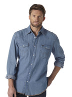 Wrangler mens Western Long Sleeve Snap Washed Finish work utility button down shirts, Stonewashed, X-Large Tall US
